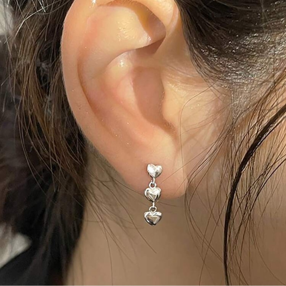 S925 Sterling Silver Three Hearts Drop Earrings